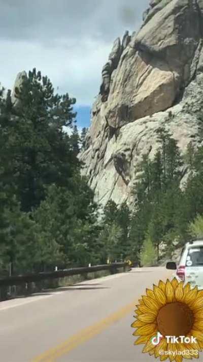 People have a freakout when they see someone tightrope walking near Mt Rushmore