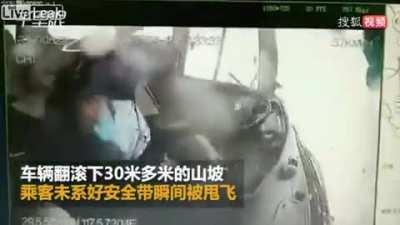 Inside view of bus during rollover accident