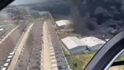 Fly over of the chemical factory that exploded this morning in Samut Prakan, Thailand 5/7/21
