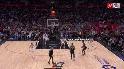 [Highlight] Russell Westbrook sneaks in for a steal after a Warriors rebound, dishes it to Paul George who misses, Russ gets the offensive board, dishes it to PG yet again and nails it!