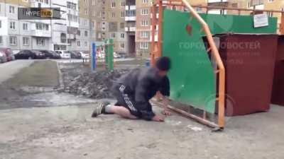 Man has a good time with green steel