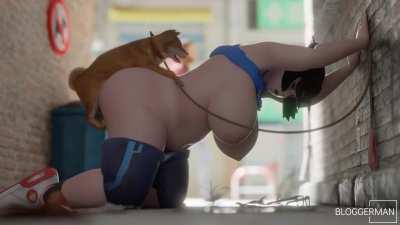 Mei in the Alleyway with her dog (Bloggerman)