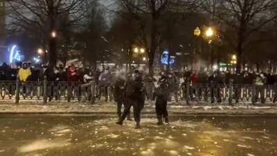 Meanwhile 'cold war' with snowballs is taking place in Moscow.