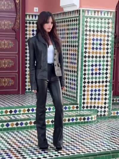 Jenna Ortega in leather double in Marrakesh • December 2025