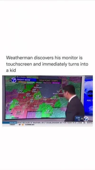Weatherman discovers his monitor is touchscreen