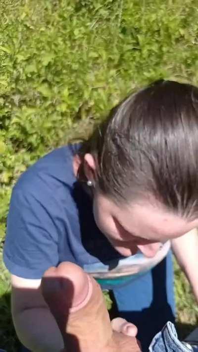 Outdoors blowjob and cum in mouth