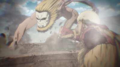 If you look carefully, Galliard's right arm is hand drawn (aka the impact point, for weighty motion) whereas the rest of his body is CGI. For the people dreading floaty CGI titan fights, calm down a bit. MAPPA animators know their shit.