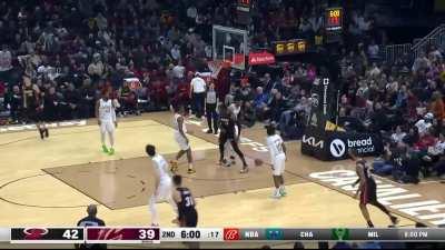 [Highlight] Bam Adebayo takes it the length of the court and proceeds to bully Jarred Allen into the posterizer