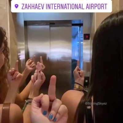 Elevator prank at airport 