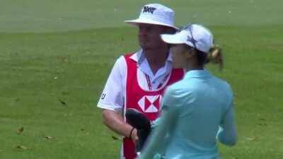 Lydia Ko’s shot ricochets off another ball to hole out for an eagle on 18 at the HSBC Women’s World Championship