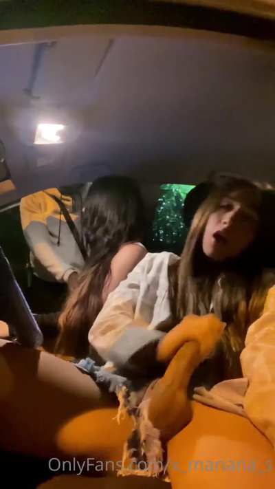 She goons her girlycock while her friend makes out with another guy