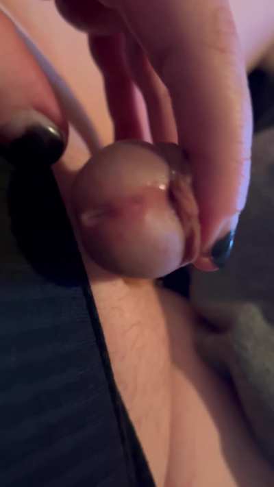 Rubbing the sweet spot. The way I’m cut makes it so I have a little clit on the front tip of my cock! ;)
