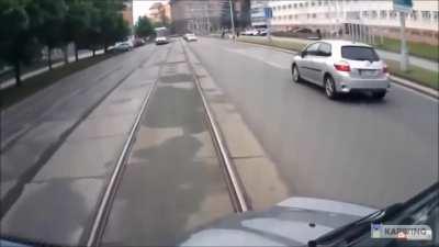 To speed by a train