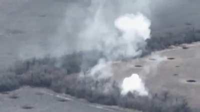 A T-72 from the 65th Mechanized Brigade Engages Entrenched Russians in a Wooded Area