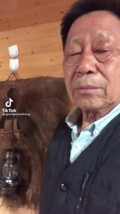 chad grandpa shows off his hat