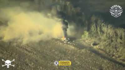 In the Pokrovsk direction, Ukrainian military personnel from Flying Skull destroyed a Russian truck carrying a howitzer/cannon