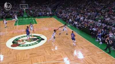 [Highlight] Steph Curry gets fouled by Marcus Smart on a half court heave with 0.1 seconds to go in the first half