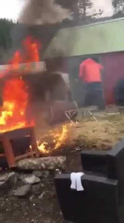 WCGW trying to extinguish a fire.