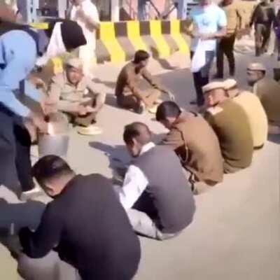 Punjabi Farmers today marched on Delhi to protest where they were met by police with tear gas and water cannons. In response the farmers sat them down and fed them Sikh Langar.
