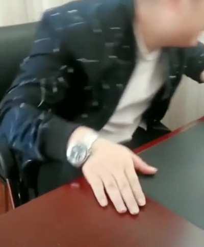 Man bust a nut through desk