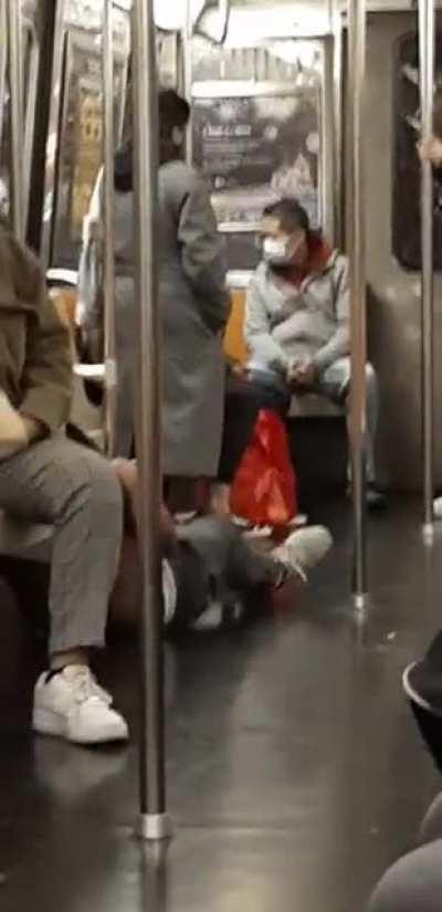 Dude freaking out on the subway