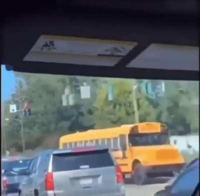 Multiple angles of kids driving and crashing a bus.