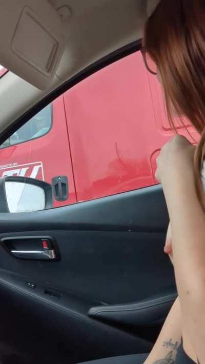 Had some fun flashing a truck driver this morning [GIF]