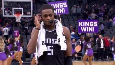 [Highlight] De'Aaron Fox barely hears the Kings announcers during the post-game interview as the Beam is lit