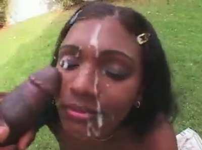 Pretty girl takes solid facial