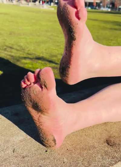 Resting my dirty feet after playing all morning in the park.