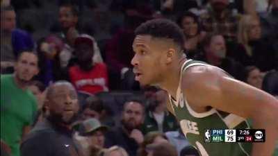 [Highlight] Giannis rips the ball from Embiid and scores (with replay)
