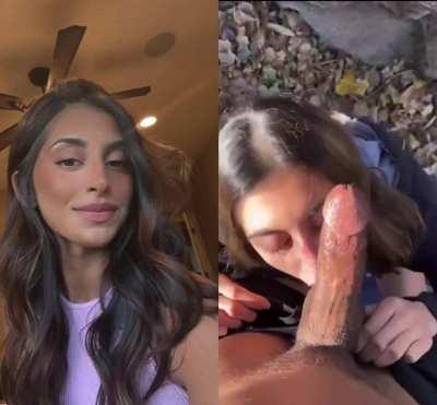 Cute Indian college babe gives an amazing blowjob outside