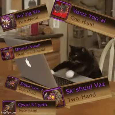 So I did Nyalotha for some transmog, this is my best guess on how these weapons got named...