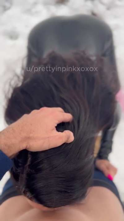 I told him if he could cum in this cold I would warm his cock for him