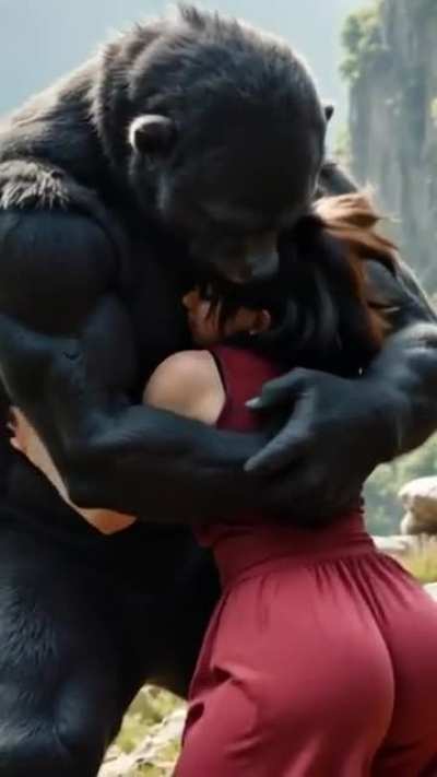 Girl struggles to escape the bearhug of a mutant