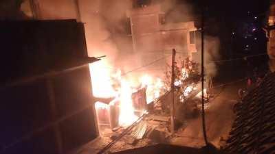 A furniture factory on fire in Bhaktapur,Nepal, at around 1:26AM on 05/01/2022 due to electrical short circuit