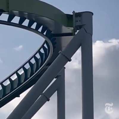 A visitor at a North Carolina amusement park spotted a large crack on a roller coaster's pillar
