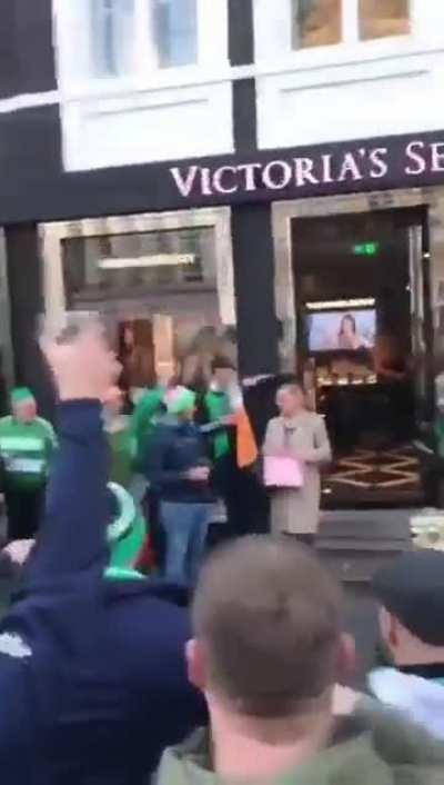 Irish football fans celebrating women buying lingerie in Denmark