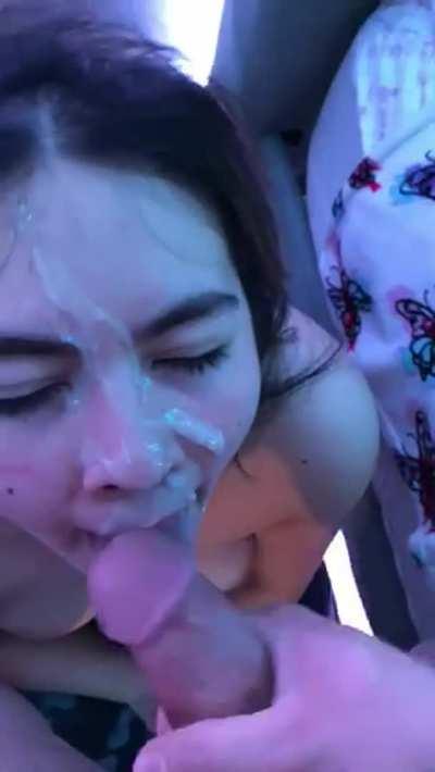 She loves getting cum on her face