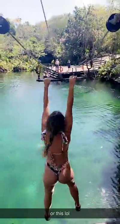 Ziplining into water