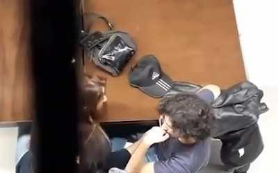 Caught giving a handjob under the table at uni