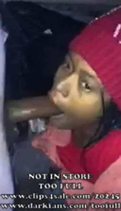 Young black chick puking on dick