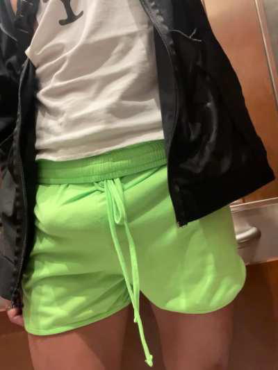 Dang running late, and I can’t hide my boner in this shorts! 