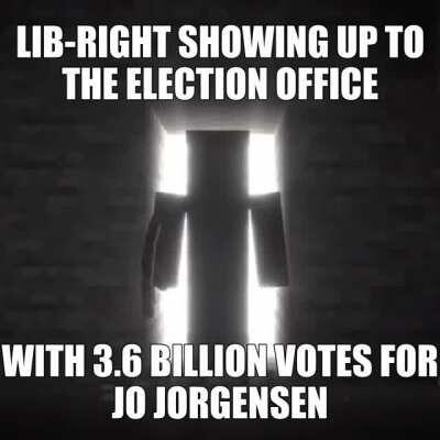 I come from an alternate timeline where one mad-lad Lib-Right won Jo Jorgensen the presidency.