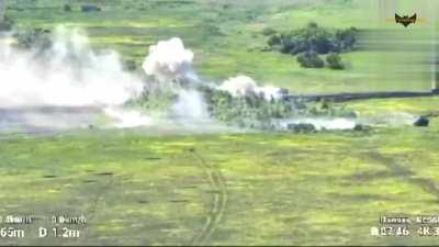 RU Tanker says ''Not today, Adolf!!''--[Translated] Drone operator's footage and commentary of Lone Russian T-90M charging head-first into a column of 2 UA Tanks, and 6 UA IFV's, that the ATGM gunners may or may not have time to line up shots on, as they 