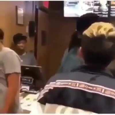 Racist kid calls man in front of him ordering a 