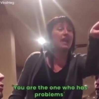 Drunk woman goes on psycho racist rant againt group of Middle Eastern men