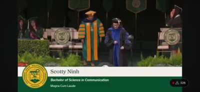 Cal Poly Pomona student unsuccessfully does a backflip on stage when his name is called out at his graduation ceremony
