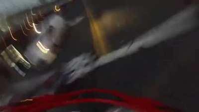 Motorcyclist gets hit by a car running a red light, flips in the air, and lands on his feet