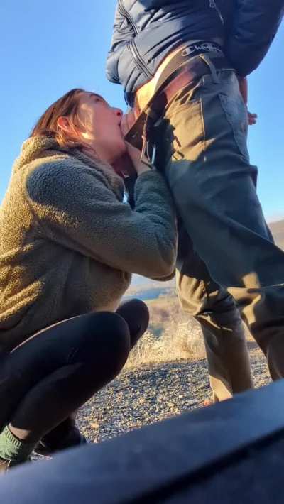 He said he wanted to cum so we pulled over on the side of the road and I helped him like a good girl